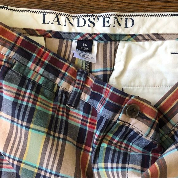 LANDS END Mens Plaid Flat Front Shorts Sz 36 - Picture 3 of 6